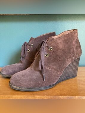 Lucky Brand Women's Brown Suede Wedge Ankle Booties